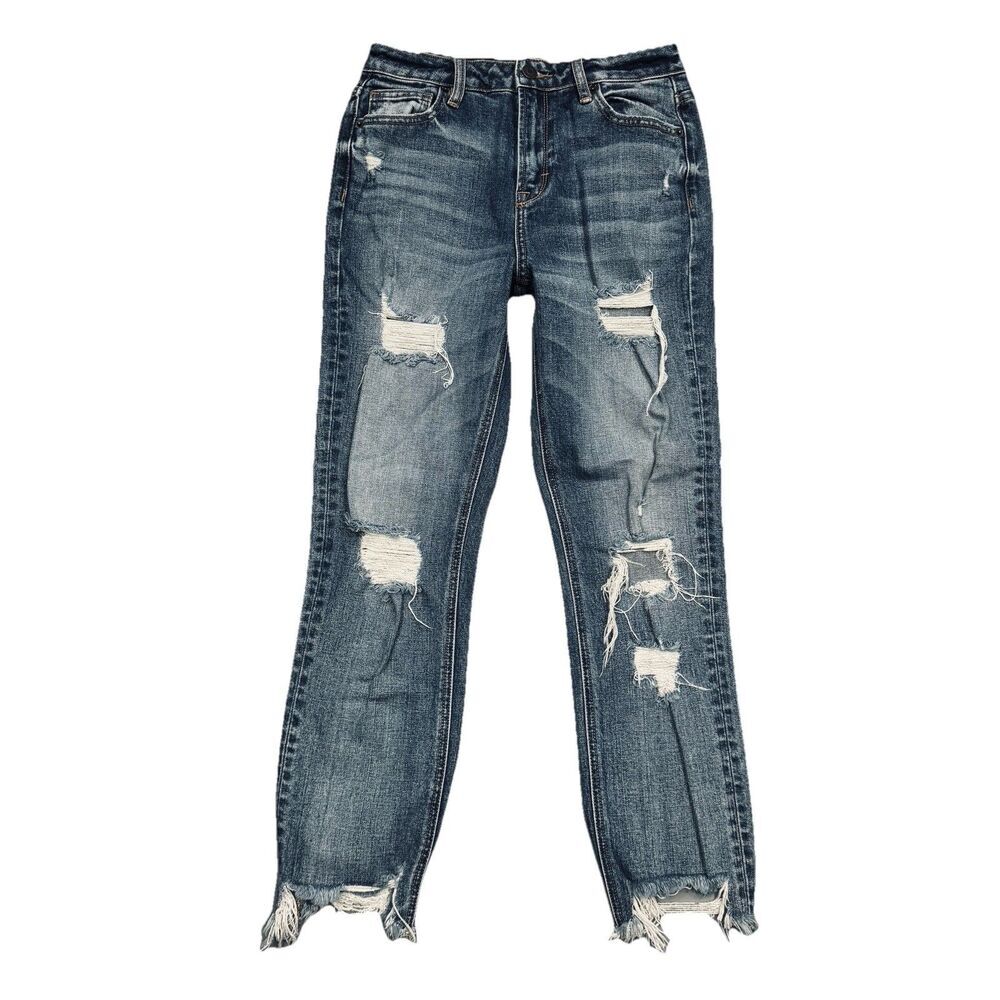 Hidden High Rise Ankle Jeans 25 (25x25.5) Blue Distressed Stretch Denim Womens